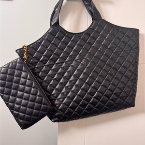 Elegant Black Quilted Tote Bag